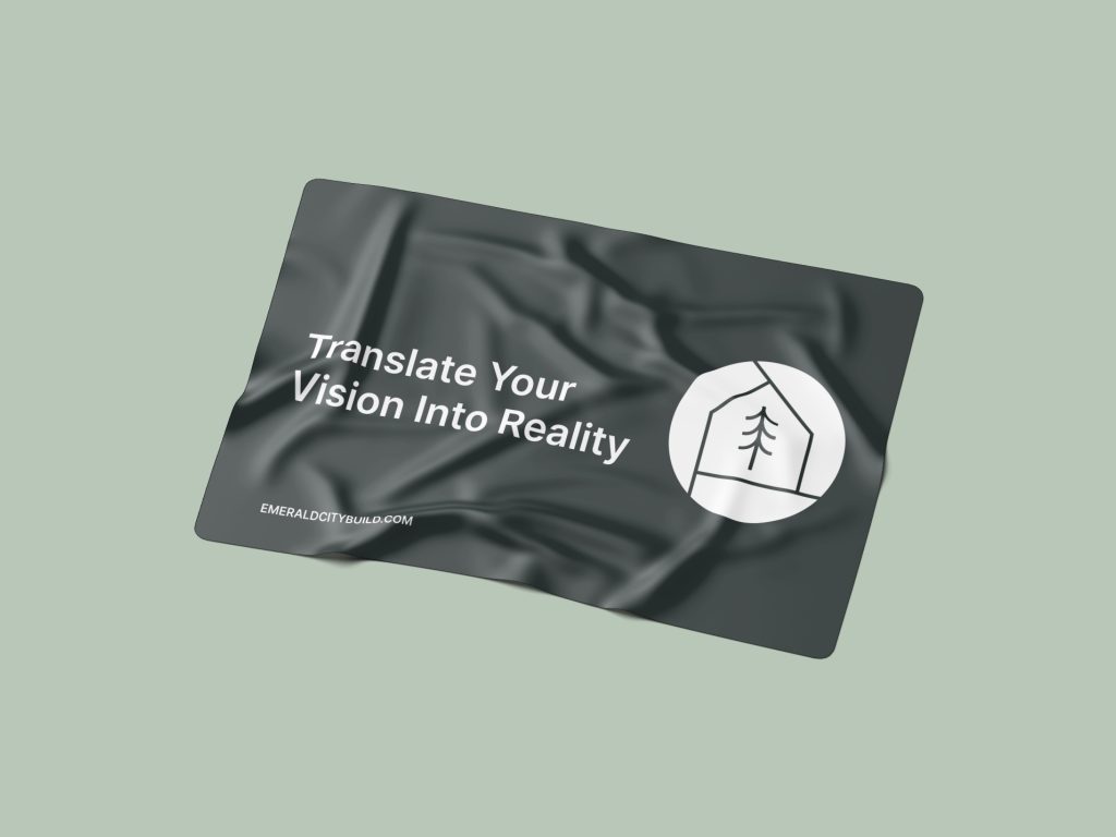 Emerald City Construction brand card reading Translate Your Vision Into Reality