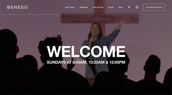 Genesis Church website homepage shown in a browser window
