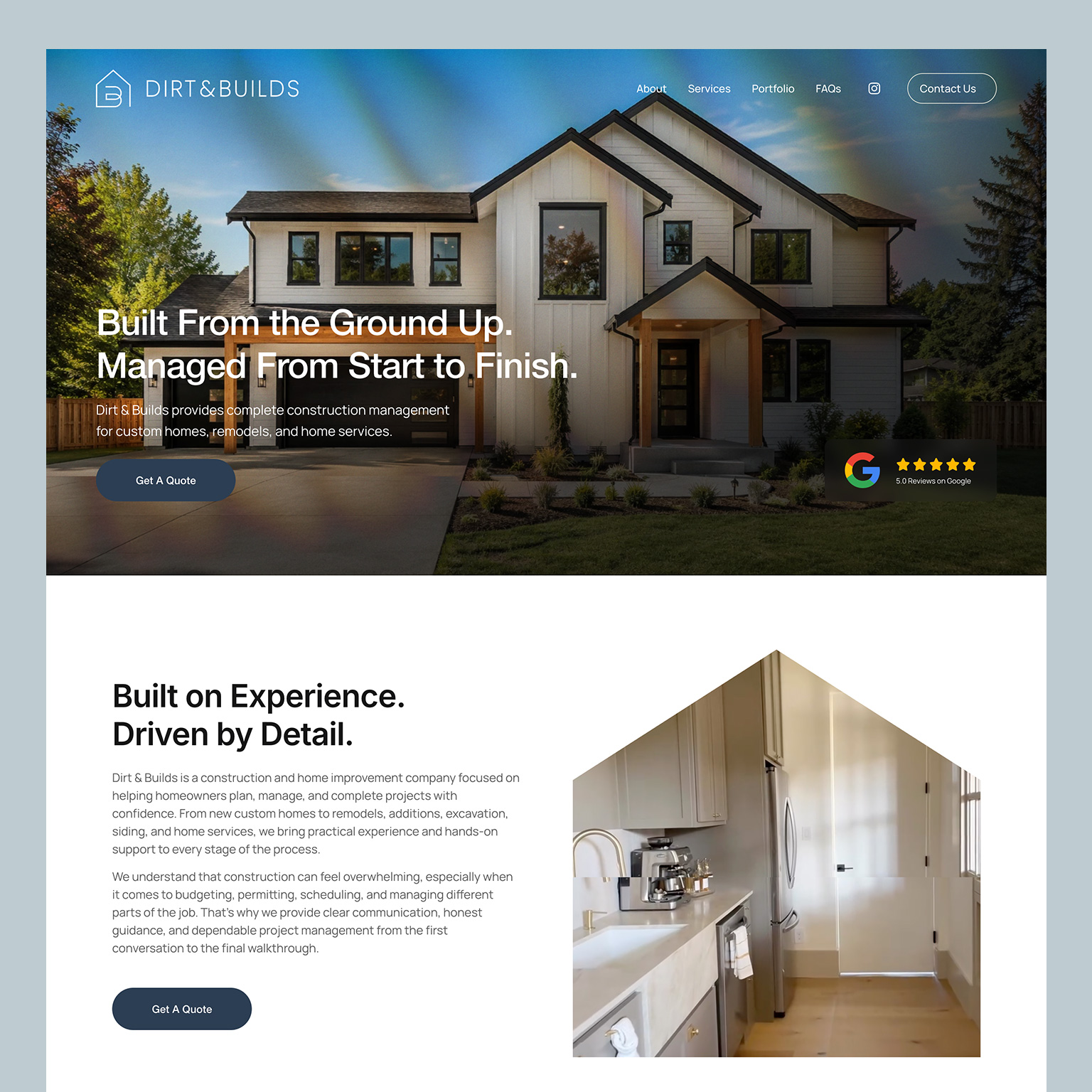 NookMuse premium virtual design and construction company website design showcase by Bozh Studio, featuring a modern dark-themed homepage layout and interior rendering portfolio grid.