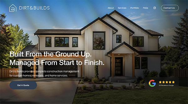 Construction company website design shown in a browser window