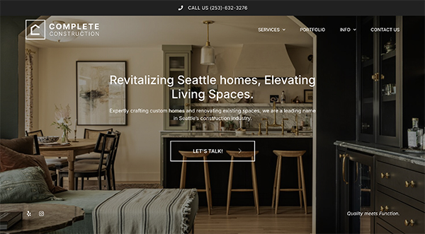 Home remodeling website design shown in a browser window
