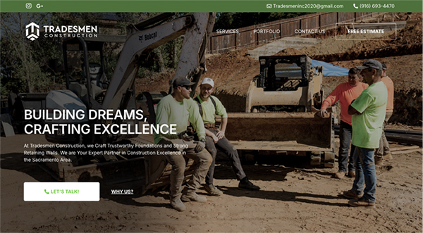 Excavation and site work website design shown in a browser window